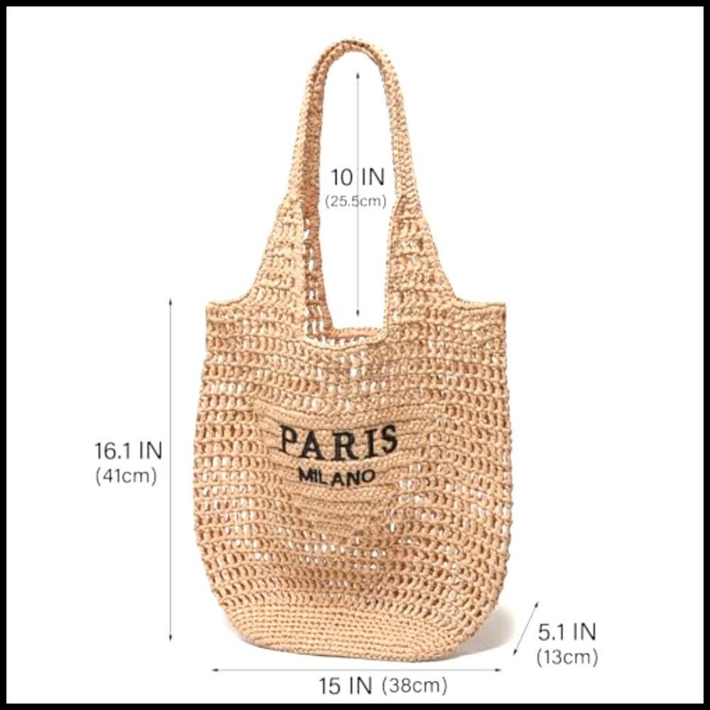 Large Woven Straw Tote Bag Handwoven Summer Beach Hobo Handbag Casual - Picture 4 of 7